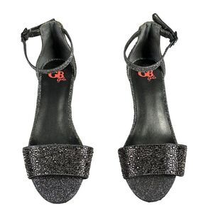 GB Girls Sparkly Sandals Size 4M Shoes Wedge Gray Jeweled Ankle Strap Fancy